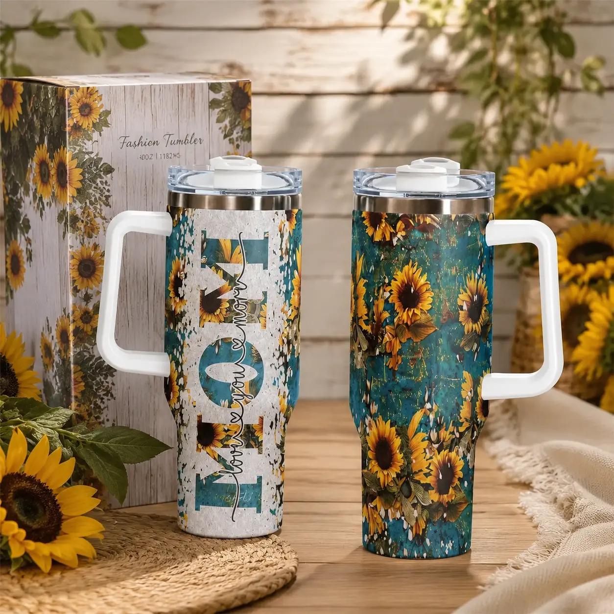 Sunflower Pattern Tumbler, 1 Count Stainless Steel Insulated Cup, Durable Water Bottle, Perfect for Her, Unique Birthday Gift for Mother, Wife, Women, Drinkware