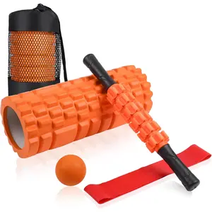 5 in 1 Foam Roller Set: Trigger Point Roller, Yoga Stick, Massage Ball, Fitness Stretching Strap, Carrying Bag, Towel for Deep Muscle Massage, Pilates and Yoga