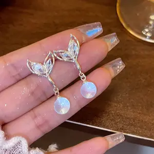 Summer Mermaid Tail Beaded Stud Earrings, New Style, Fairy Elegant, Light Luxury & High-End, Versatile Earrings for Women