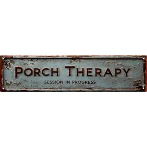 Vintage Metal Porch Therapy Sign, 4x16 In Wall Art Plaque, Gothic Retro Aesthetic Home Decor for Bathroom & Kitchen, Easy-to-Hang Home Supplies
