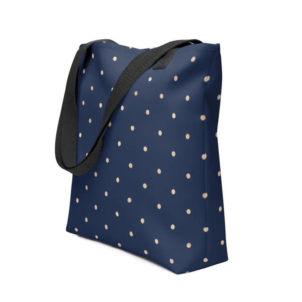 Navy Blue Polka Dot Tote Bag | Minimalist Cream Dot Shoulder Bag | Cute Aesthetic Everyday Tote