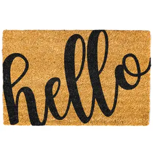 Hello Cursive Script Door Mat, Hello Door Mat, Front Porch Patio Decor, Welcome Doormat, Fall Decor, Coir Doormat, Cute Doormat, Hello Rug