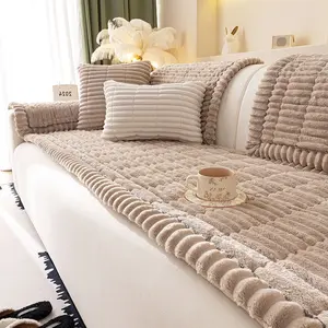 Wide Striped Flannel Sofa Cushion, Quilted High Weight Couch Cover, Skin-Friendly, Breathable, Pet Friendly, Non-Slip Sofa Cover, Sofa Couch Covers