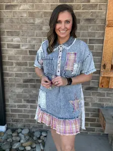 Washed Patchwork Short Sleeve Chambray Tunic by BlueVelvet