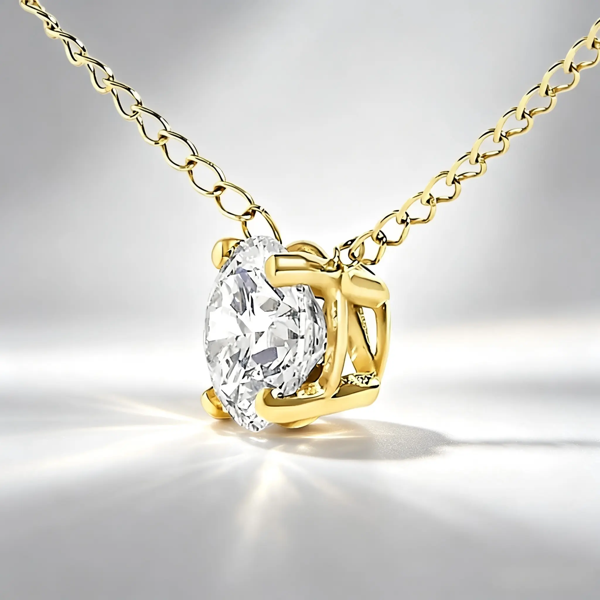Women's 14K Gold Plated Solitaire Round Diamond Necklace - 18"+2" Extender Thin Chain, 4-Prong Minimalist Dainty Pendant, Anti-Tarnish Long-Lasting Casual Daily Costume Jewelry Gift For Her (Anniversary, Birthday)