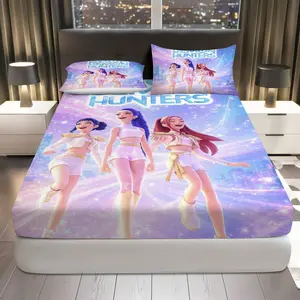 3Pcs Fantasy Galaxy Pop Fitted sheet Three Piece Set (1*Fitted Sheet+2*Pillowcases, Coreless), Party theme, Musical Stars Bedding Set, Mattress protector Soft, Breathable