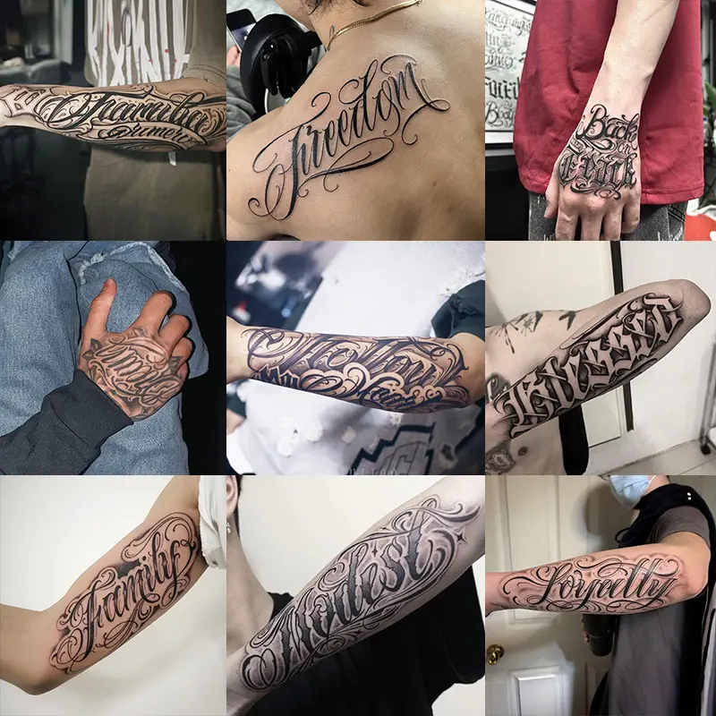 9-Piece Herbal Temporary Fake Tattoo Sticker Set - Calligraphic English Art Designs, 7-15 Lasting Days, Waterproof, Abrasion-Resistant, Natural-Looking, Ideal for Pain-Sensitive Individuals Avoiding Permanent Tattoos, Fake Tattoos, Tattoo Art