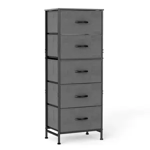 5 Drawer Dresser with Fabric Bins, Sturdy Steel Frame and Wood Top, Storage Organizer Chest for Bedroom, Closet, Hallway