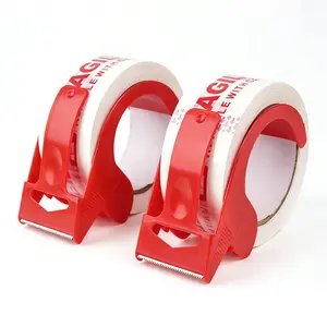 2 Rolls Fragile Tape with Handheld Plastic Cutter, Sealing Boxes, Marking Fragile Items, Ideal for Packaging, Moving, Logistics