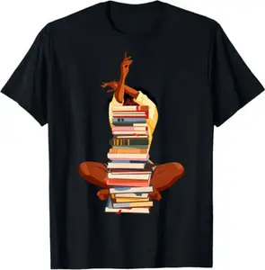 Black Woman And Books Stack Afro Girl Book Lover T-Shirt
