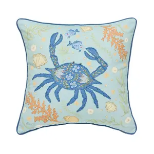 18" x 18" Blue Crab Coral Pillow by Valerie