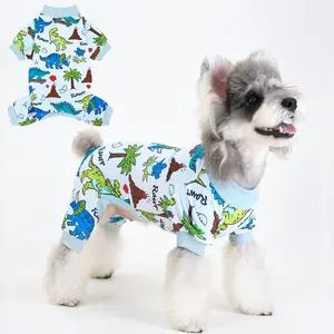 XPUDAC Dinosaur Print Boy Dog Pajama Soft Warm Sleepwear Comfortable Pet Clothes Universal Indoor Outdoor Wear for Hairless Cats & Dogs Costume Outfits
