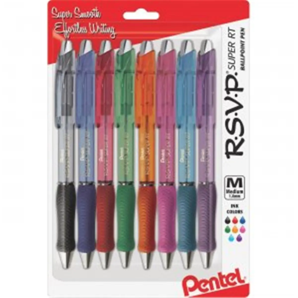 Pentel of America PENBX480BP8M Super TR Retractable Ballpoint Pen 8-Pack Assorted - 1.0mm Tip, Latex-Free Grip, Low-Viscosity Formula, Minimal Fatigue, Neat & Legible Handwriting, Quick Ink Color Selection, Super-Smooth Ink Technology (Office Stationery)