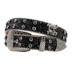 Rhinestone skull wide belt with sparkling diamonds, hip-hop punk, unique and fashionable
