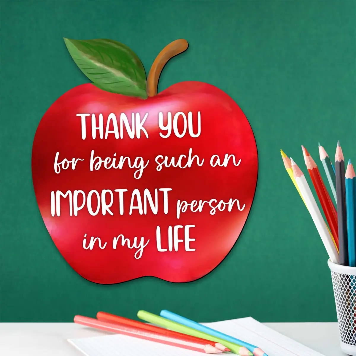 Designocracy 8457611M 12 x 9 in. Back to School Teacher End of Year Teacher Appreciation Red Apple Sign Unique Gift for Teacher