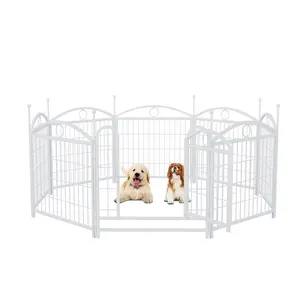 White 24" Dog Playpen, 8-Panel Heavy Duty Metal Pet Fence with Door, Indoor/Outdoor Foldable Puppy Exercise Pen, Rust-Resistant & Safe Design for Small/Medium/Large Dogs