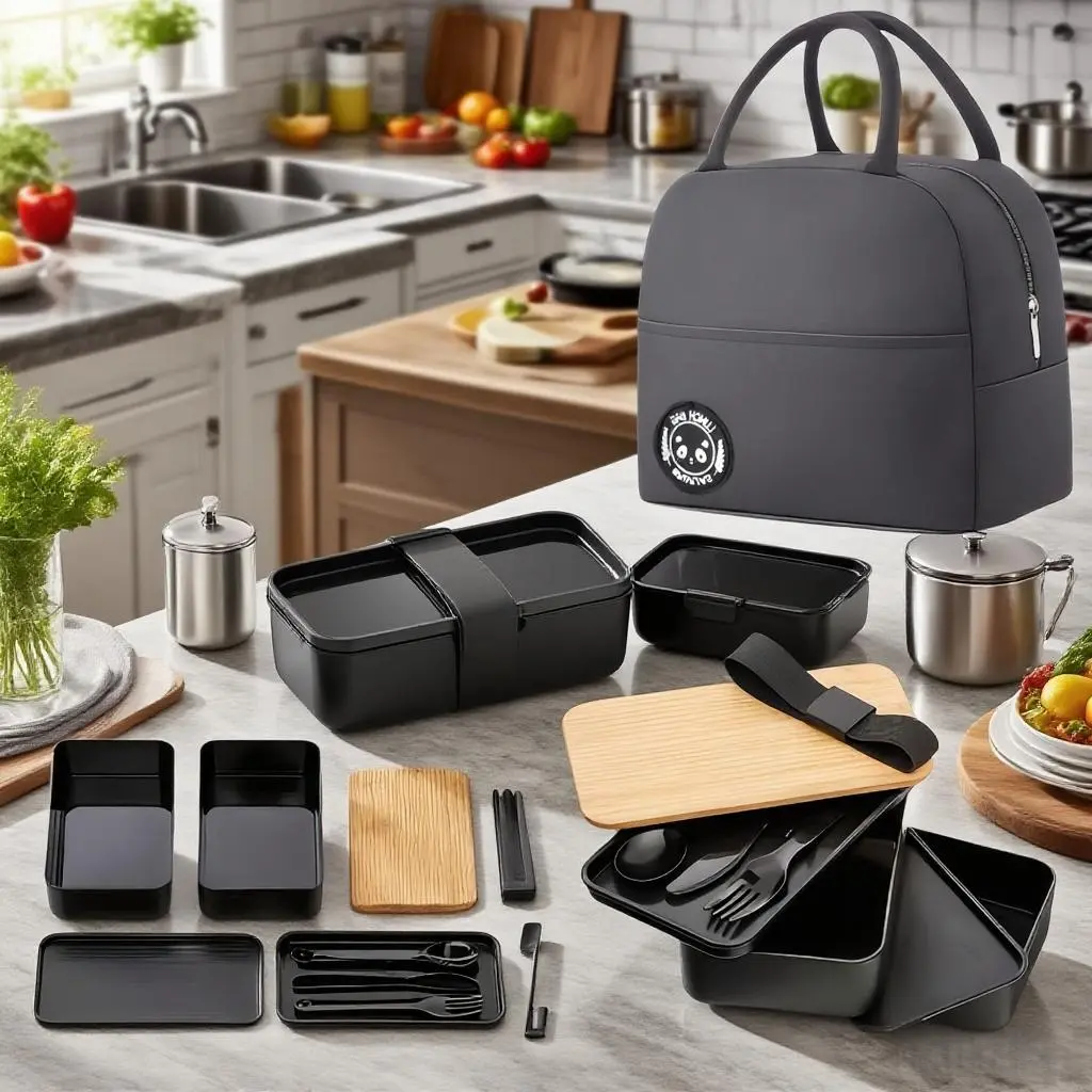 Portable Bento Box Set, Dual-Layer Durable Leak-Proof Lunch Boxes with Insulated Lunch Compartment, Utensils, Insulated Bag, Japanese Style, Leakproof Lunch Containers, Ideal for School, Office, Camping, Travel, Birthday Gift