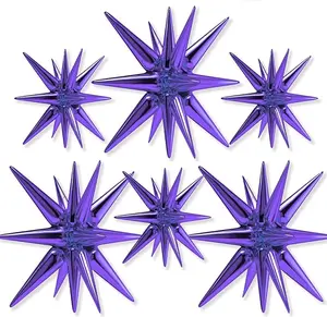 PartyWoo Purple Star Foil Balloons 6pcs Different Sizes Pack of 27 22 Inch Large Lavender Explosion Spike Mylar Balloons for Birthday Bachelorette Anniversary Engagement Butterfly Party Decorations