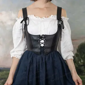 Leather Underbust Corset in Black | Bodice Bustier Belt Waist Cincher Harness Real Leather Renaissance Faire Hobbit Gothic Vampire LARP DnD