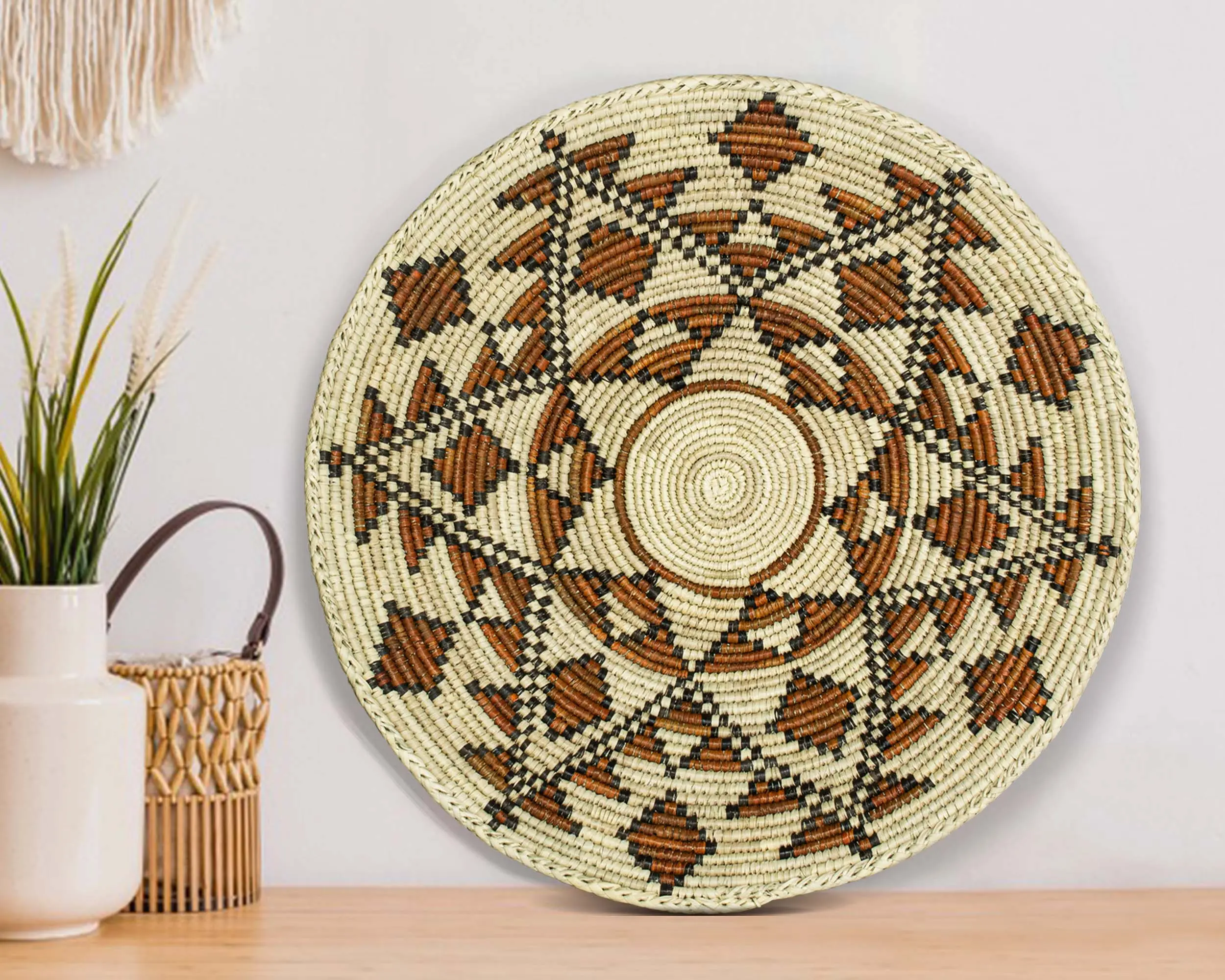 Spooky spider 14” Handwoven Boho Bowl Basket, Rustic Wall Hanging, Traditional Wall Basket Decor, Fruit Bowl, Farmhouse Centerpiece Ceremonial Basket, Wedding Basket