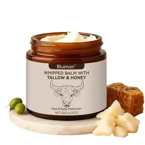 Bluimon Whipped Balm With Grass-Fed Beef Tallow & Honey  - 4.23 Oz Brown Plastic Bottle - Handmade All-Natural Moisturizer -Natural Moisturizer for All-Body Skin Care- Unscented