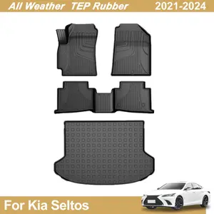 All-Weather Floor Mats & Rear Trunk Cargo Liner, Custom-Fit for Kia Seltos 2021-2024, Automotive Car Interior Accessories, Car Accessories