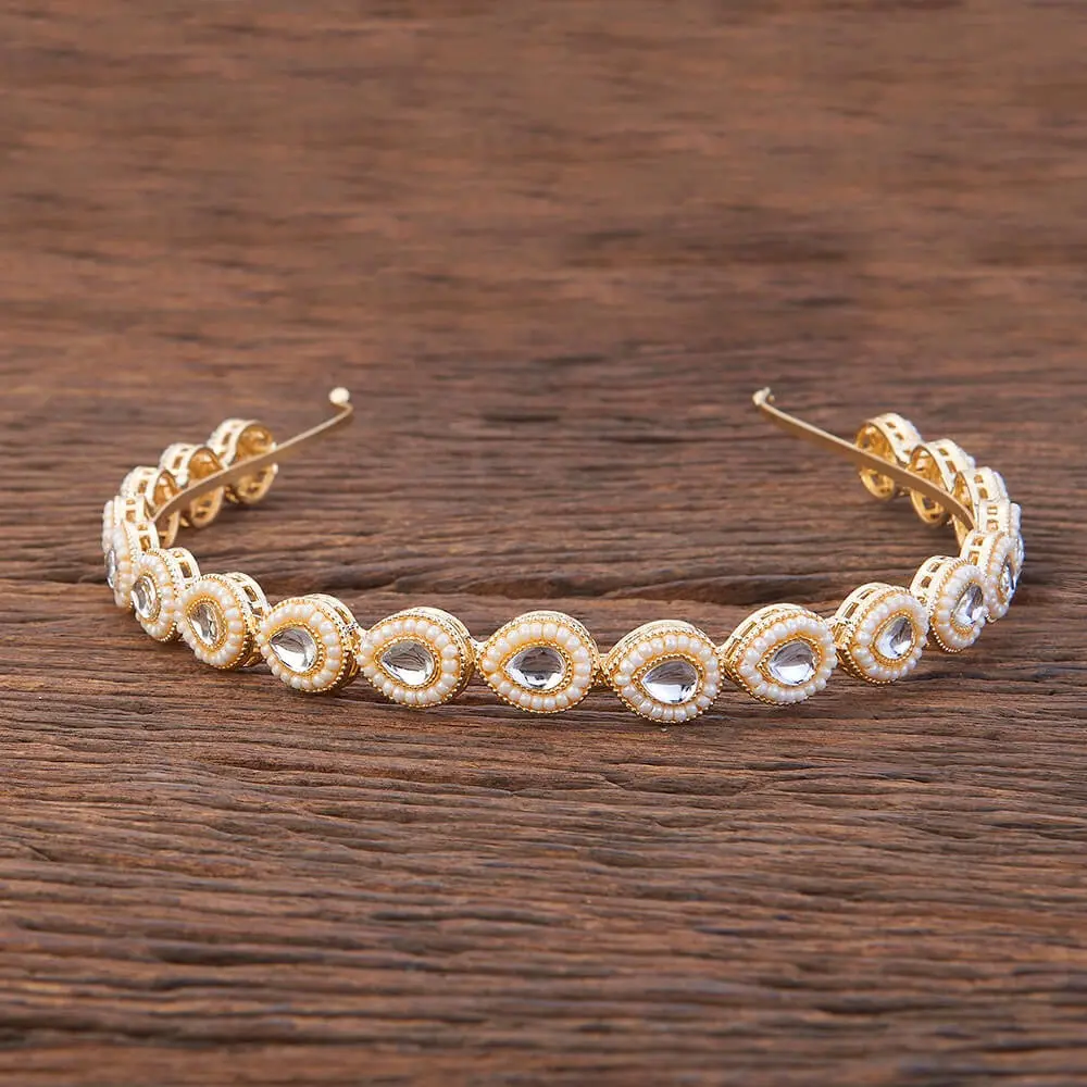 Kundan Pearl Hair Band Gold Plated | Indo Western Bridal Hair Accessory