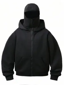 Men's Balaclava Hoodie Half Zipper Jacket Double Hooded Wind Resistant Athletic Coat Warm Windproof Winter Vintage Full Zip Design Perfect Gift For Friends Couples And Family