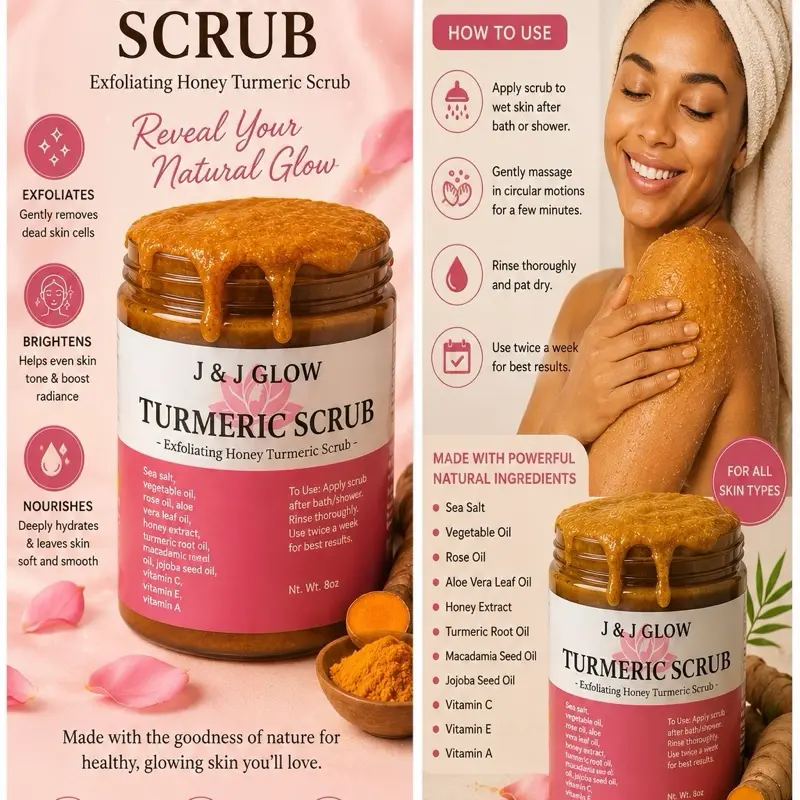 Turmeric  honey Glow brightening Exfoliating body  Scrubs  Remover Dead Skin Even Skin Tone Targeting Dark Spots Discoloration Hyperpigmentation
