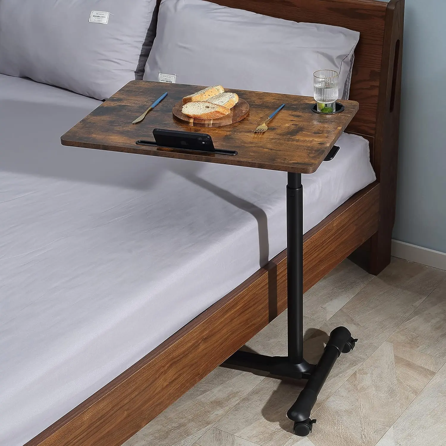 ETHU Adjustable Overbed Table with Wheels – Upgraded Rolling Laptop & Meal Tray for Home & Hospital Use