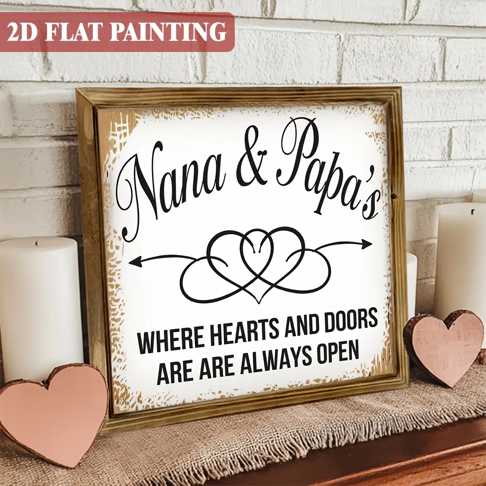 8x8 in Rustic Farmhouse 2D Flat Wooden Frame Sign Wall Plaque, English Home Decor Products with "Grandma and Grandpa's House is Always Open" Quote, Holiday Gift for Sons/Daughters, Living Room Decor