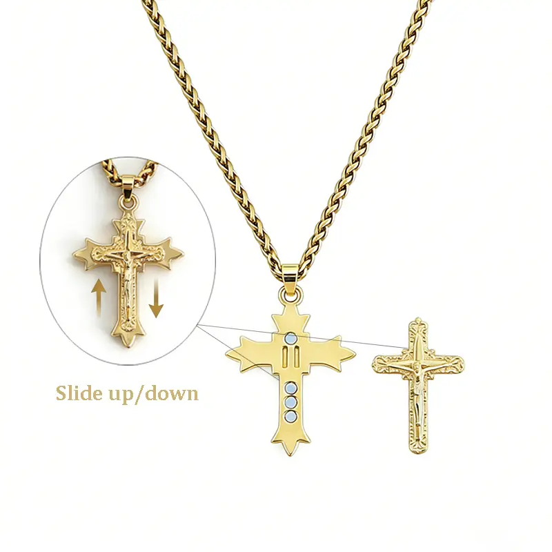 OLDT Anxiety Relief Fidget Necklace - 14K Gold Plated Kinetic Cross Pendant with Magnetic Sliding Design for Stress Reduction