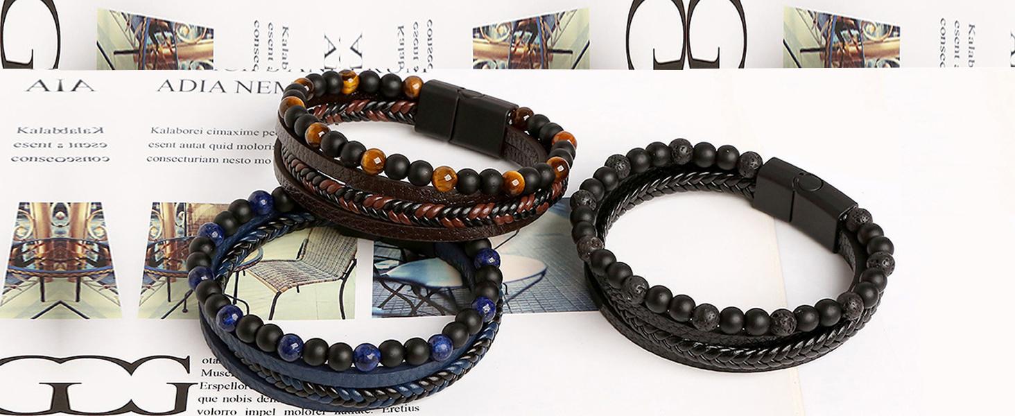Cross Bracelet for Men Muli-Layer Cross Leather Bracelet Braided Bracelet 19/21cm