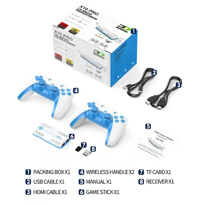 X10 PRO Game Console -including PSP and PS1 masterpieces, party-ready, blue and white design, Game Stick