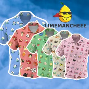 Colorful Creature Hawaiian Shirt, Multicolor Tropical Aloha Shirt, Fantasy Character Beach Button Up, Summer Outfit