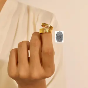 Custom Engraved Fingerprint Ring, Fingerprint Band, Dog Nose Print Ring, Promise Ring, Memorial Jewelry, Christmas Gift For Her,Couples Ring