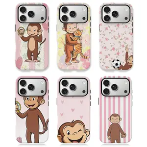 Monkey Holding Mirror Monkey With Cat Floral Pattern With Monkey Monkey With Ball Monkey Smiling Striped Background Monkey Phone CaseSuitable for iPhone 17/16/15/14/13/12/11 ProMax/Plus and Samsung Galaxy S23FE/22/23Impact Resistant Hard