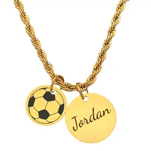 Personalized Gold Two Charm Soccer Necklace 18K Gold Plated PVD Stainless Steel 18-20 Inch Chain Soccer Ball & Name Engraved Pendant Gift for Soccer Enthusiast
