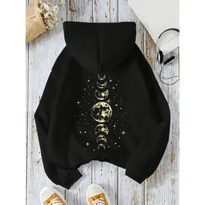 Long-Sleeved Hoodie Galaxy Pattern Casual Hooded Sweatshirt 100% Polyester Micro Elasticity Machine Washable Drawstring Fit