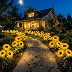 Solar Powered Light Set with 2 or 3 Fabric Garden Stake Lights, Up to 8-12 Hours, Sunflower Lamp, Pathway Outdoor Lighting, Flower Bed, Lawn, Park Decoration, Valentine's Gift, Nickel Hydrogen Battery, ABS + Silk Fabric, 1.2V / 600mAh AA Nickel Hydrogen B