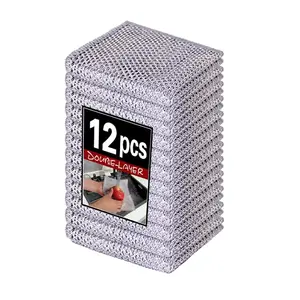 12pcs Scratch-Free Steel Dishcloths. Reusable, Quick-Dry, Odorless. Perfect for Dishes, Sinks, cookware. 7.87"x7.87". (12, Light Gray, Large) (12pcs[Double Layer Silver], 7.87×7.87inch)