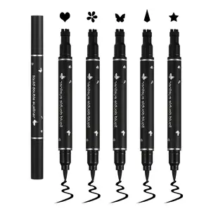 5 count Double-headed Liquid Eyeliner Stamp Pencil Set,Winged Eyeliner Stamp Pen Women Black Long-lasting delineador de ojos,(Heart/Flower/Star/Butterfly/Cone) Shape Eye Liner Stamp