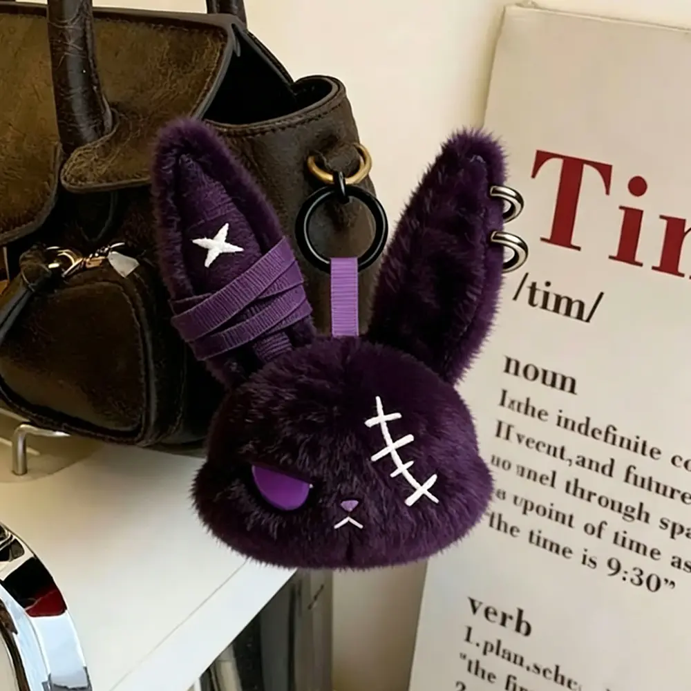 Gothic Bunny Plush Keychain RabbitBag Charm with Bandage Desian Kawaii Key Ring Pendant Car Bag Ornament Girl Child Gift To