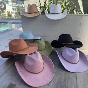 Stylish everyday or wedding hat, 56-58cm, vegan suede cattleman cowboy hat with braided strap, women's adjustable western hat