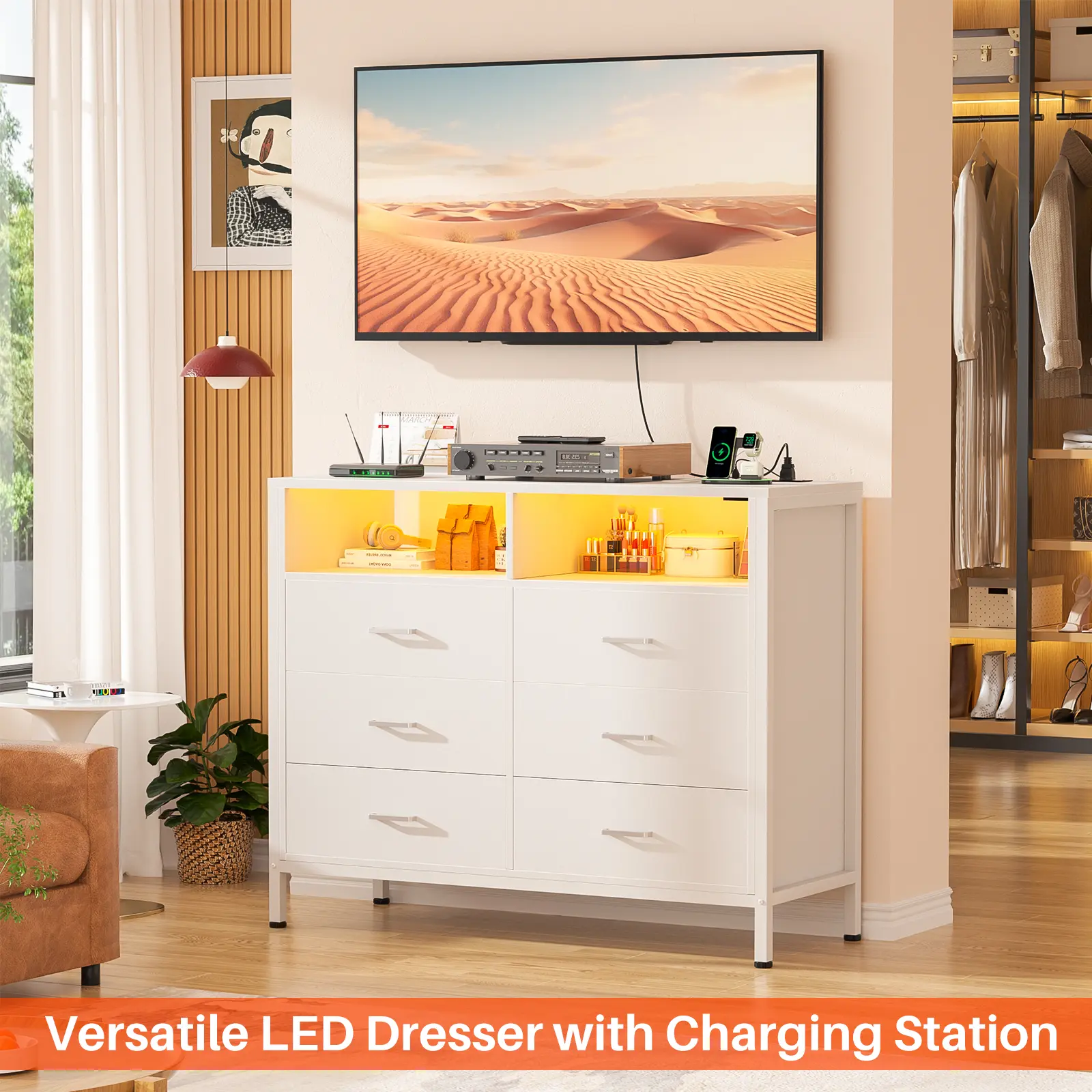 Homieasy White Dresser for Bedroom, 6 Drawer Dresser with LED Lights and Outlet, Dresser TV Stand for Living Room, Hallway, Entryway dresser for baby wood dresser bedroom dresser - TikTok Shop Homieasy White Dresser for Bedroom, 6 Drawer Dresser with LED Lights and Outlet, Dresser TV Stand for Living Room, Hallway, Entryway dresser for baby wood dresser bedroom dresser - TikTok Shop