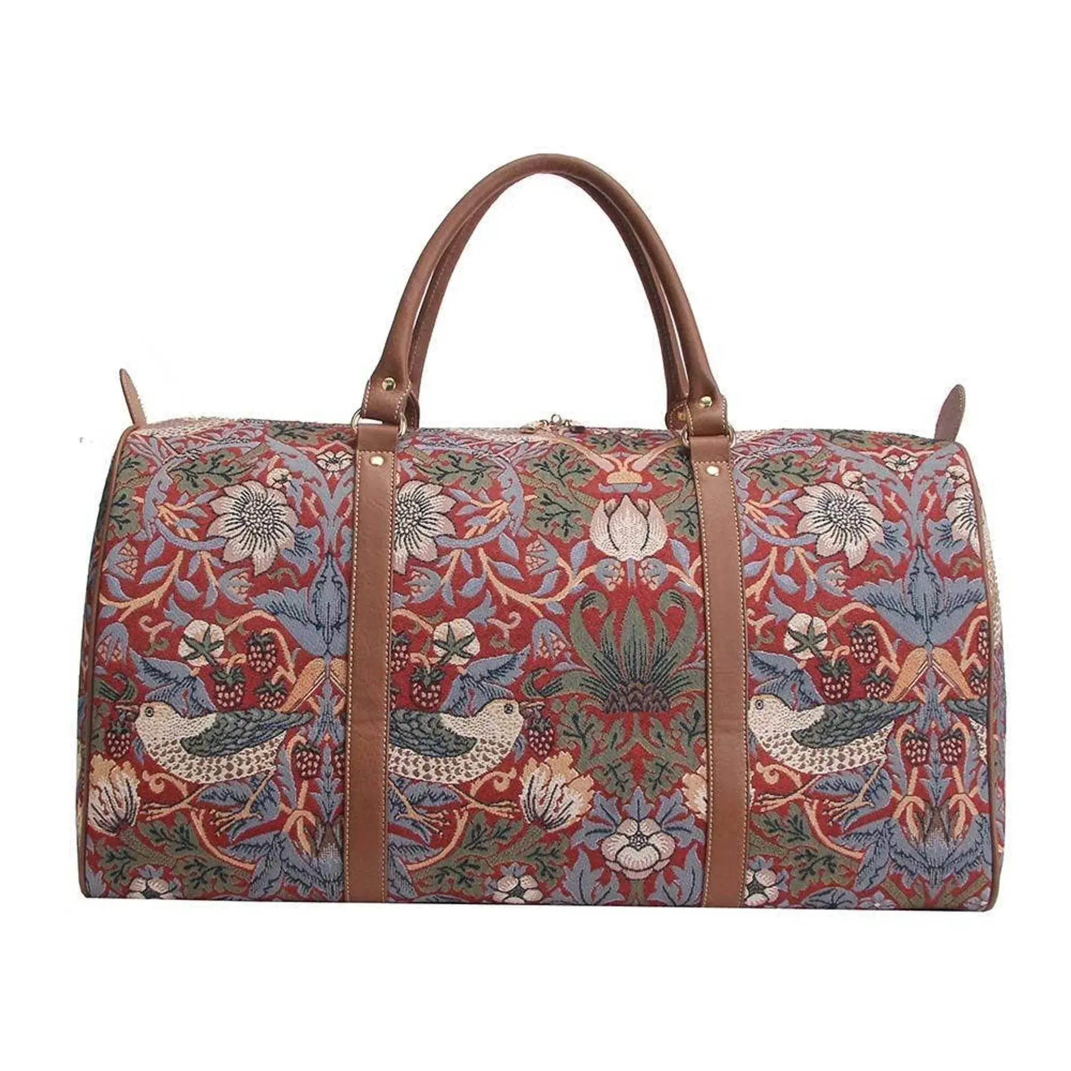 BHOLD-STRD  William Morris Strawberry Thief Red Big Holdall/Duffel Bag