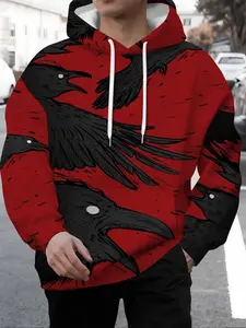 Trendy Crow Pattern Hoodie, Unisex Fall & Winter Jacket, Unique Print Fashion Versatile Top, Casual Loose-Fitting