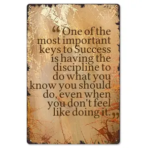 One of the Most Important Keys to Success Discipline 8x12 Inch Aluminum Metal Sign - Inspirational Wall Decor for Office, Home Office, Gym - Retro Tin Sign Gift for Entrepreneurs, Students & Goal-Oriented Individuals