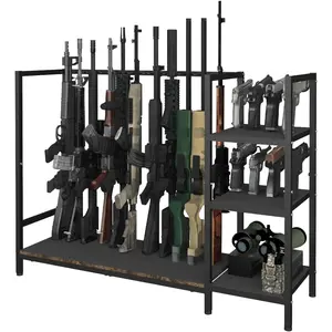 Gun Rack Floor Standing Rifle Stand with Pistol Shelves Vertical Shotgun Storage Holder Display Racks Indoor with Padding for Home or Garage, Hold up to 11 Long Guns and 8 Handguns, Black