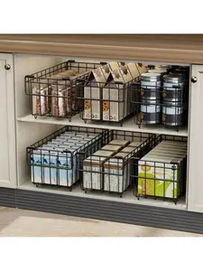 4Pcs Stackable Wire Baskets For Organizing, Pantry Organization Bins Cabinets Refrigerator Organizers And Storage, Metal Basket For Kitchen Laundry Garage Fridge Bathroom Countertop